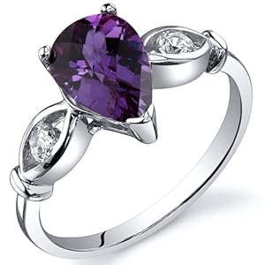 3 Stone 1.75 carats Alexandrite Ring in Sterling Silver Rhodium Finish Size 6