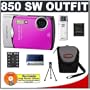 Olympus Stylus 850SW 8MP Waterproof Digital Camera with Image Stabilized 3x Optical Zoom (Pink) + USB Card Reader + Spare Li-42B Battery for Olympus + Compact Padded Camera Case