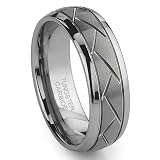 Tungsten Carbide Diamond Cut Groove Newport Wedding Band Ring