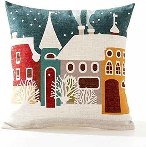 Pillowcases 18x18(inches) Cartoon color of the house, Christmas snow Set of 1 BrockOutletStore