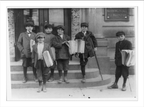 Historic Print (L): 3 P.M. Some of the boys at a busy trolley junction. 3 brothers, Salvatore, 9 yrs. (in fr