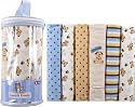 Luvable Friends 6-Pack Flannel Receiving Blankets, Blue