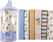 Luvable Friends 6-Pack Flannel Receiving Blankets, Blue