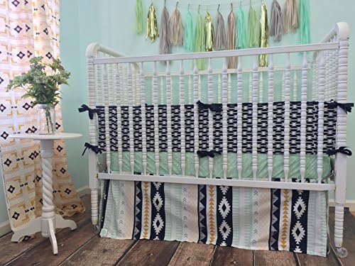 Tushies and Tantrums Aztec Themed Crib Bedding, Mint/Peach/Gold/Navy Blue