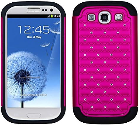 Meyako Samsung Galaxy S3 (SIII) Diamond Studded Hybrid Hard/Soft Skin Case (Hot Pink)