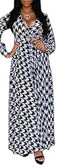 Sexy V-neck Fall Polyester Houndstooth Print Long Sleeves Club Dress/Party Dress/Maxi Dress 