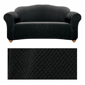 Stretch Pique Ebony Black Furniture Slipcover Loveseat SSP-12