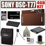 cheap Sony Cybershot DSC-T77 10MP Digital Camera (Brown) + 4GB Deluxe Accessory Kit