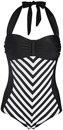 TaoKing Fashion Retro Navy White Striped One Piece Monokinis Chevron Lines Swimsuit