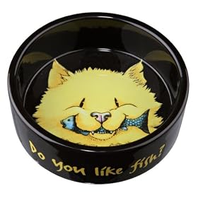 Ceramic cat bowl Do you like Fish, 0.3 l/� 12 cm, black