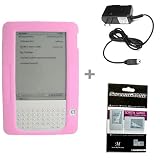 Pink Color Amazon Kindle 2 E-Book Reader Silicone Rubber Skin Case + Kindle2 Travel Charger + Kindle2 Anti Scratch LCD Screen Protector