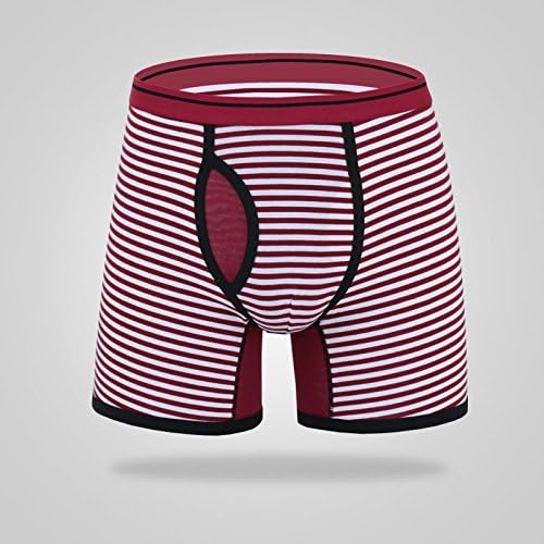 CNMQ Longer cotton men's underwear boxers Boxer sports wear leg stripes,Red,XL