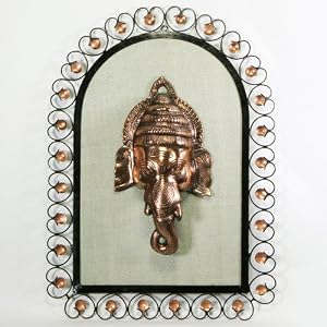 Copper Ganesh Sculpture on a Decorative Metal Frame