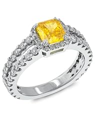 Gemesis Created Diamond, Vivid Fancy Yellow Orange, Split Shank With Micro Pave Head & Double Shank, 14Kt W/G, Ring, 2.16 TCWT