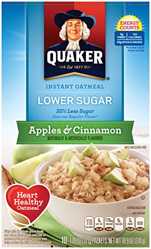 Quaker Instant Oatmeal Apple Cinnamon, Lower Sugar, 10 Count Box