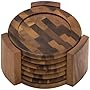 Lipper International 1134 Acacia End Grain Wood Round Coasters and Caddy, 7-Piece Set