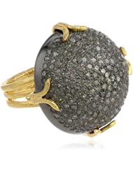Fern Freeman 22K Gold and Rhodium Silver Pave Diamond Dome Handcrafted Prong Ring, Size 6.5-7.5