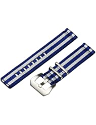 20mm Premium 2-piece Striped White / Royal Blue - Nylon Leather Nato Military Style Watch Strap / Band - Fits All Watches!!!