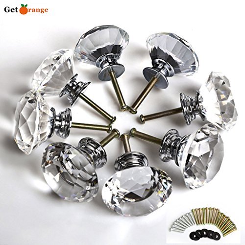 Get Orange 8 Pcs 40mm Diamond Crystal Glass Alloy Door Drawer Cabinet Wardrobe Pull Handle Knobs -with 3 kinds of Screws