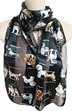 Black with Dog Breeds Print Satin Stripe Oblong Scarf /Sash Belt / Headband