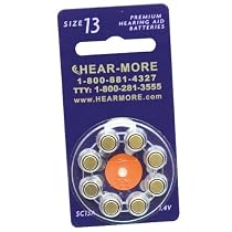 Hear-More 24k Gold-Plated Hearing Aid Batteries by Rayovac - Size 13 (Package of 8)