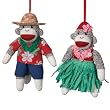 Hula Sock Monkey Ornaments Set of 2 Man and Woman