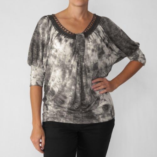 California Bloom Womens Dolman Sleeve Sheer Burnout Crochet Trim Top