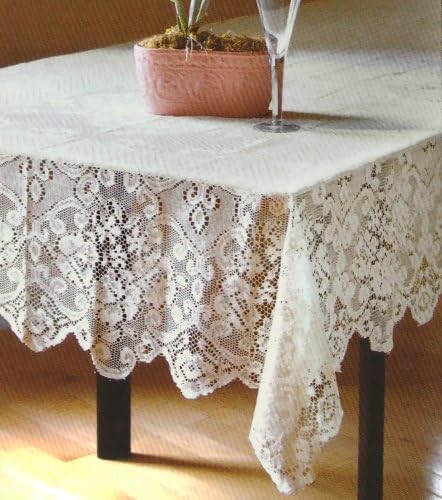 Table Sense Lace Fabric Tablecloth in Ivory, 60x120 Oblong (Rectangle)