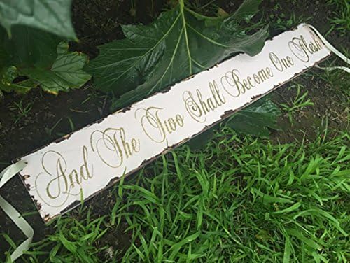 And the two shall become one flesh, blush and gold, wood wedding sign