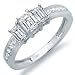 14k White Gold Emerald and Princess Diamond Ladies 3 Stone Engagement Bridal Ring (1.00 ct.tw, G-H Color, SI-I Clarity)