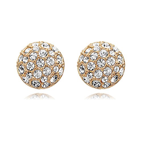 FM42 Pave Sparkling Clear Crystal Dome Round Disk Clip On Earrings E266