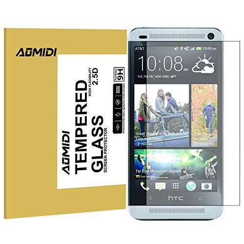 HTC ONE M7 Screen Protector, AOMIDI Tempered Glass Screen Protector for HTC M7, 0.3MM Thickness, 2.5D Round Edge, High Definition, 9H Hardness (CLEAR, 1 Pack)
