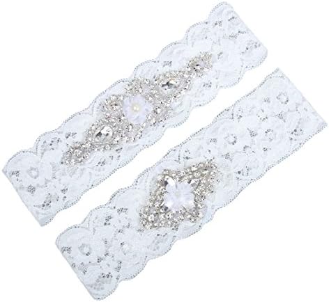 NYARER Rhinestones Pearl Lace Wedding Bridal Garter Belt Set (XXXL Ivory)