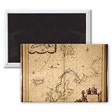 Map of Northern Europe (hand coloured.. - 3x2 inch Fridge Magnet - large magnetic button - Magnet
