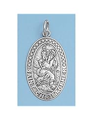 Sterling Silver Oxidized St. Christopher Pendant Gift Charm Pure 925 New 31mm (Pendant ONLY)