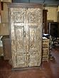 Antique India Carved Teak Armoire Rustic Patina Cabinet
