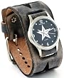 Nemesis #KST355K Women's Star Watch with Wide Cuff Leather Embossed Star Icon Band