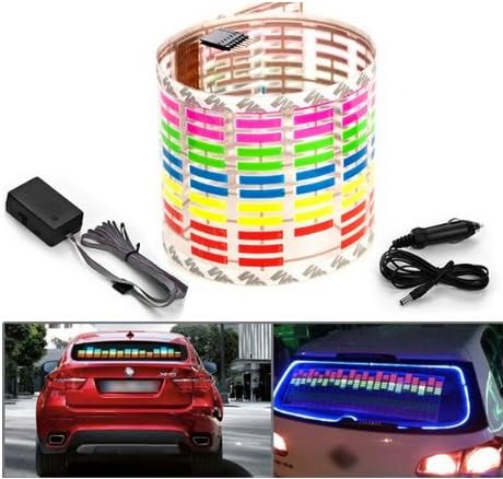 ZETE 45x11cm DC 12V Sound Sensitive Music Beat Activated Car Sticker Equalizer Glow Colorful LED Light with Car Cigarette Charger Universal Decoration