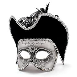 Deluxe Venetian Black and Silver Half Mask
