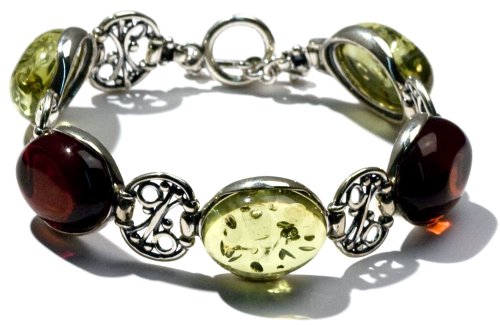 Sterling Silver Cherry-Caribbean Amber Vintage-Style Bracelet