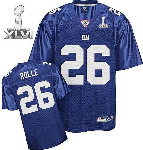 2012 Super Bowl Giants #26 Rolle blue jerseys size 48-56