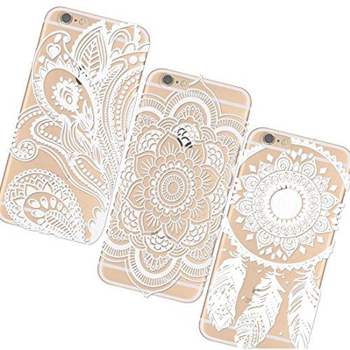 iPhone 6 Plus Case,GBSELL 3PC Henna Floral Paisley Flower Clear Hard Case Cover Skin for iPhone 6 Plus (White)