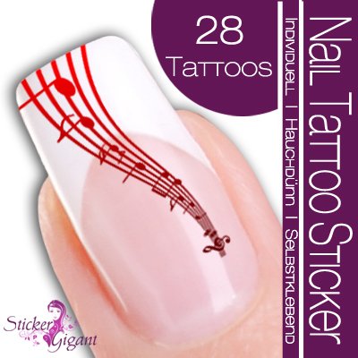 Nail Tattoo Sticker Musik / Noten - dunkelrot / rot Preisvergleich