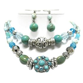 Beautiful Double Strand Turquoise Natural Stone and Mixed Beads Necklace and... by PammyJ Necklace