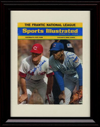 Framed Ernie Banks / Pete Rose Sports Illustrated Autograph Print - 9/8/1969