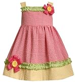 Bonnie Baby Check Seersucker Dress with Flower Shaped Back Bodice, Fuschia, 24 Months