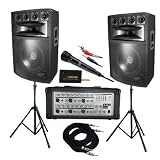 PylePro - 1600 Watt Complete DJ Speaker System - 15'' Six-Way Powered Mixer/Stands/MIC/Cables