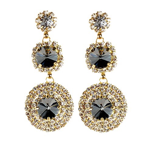 Qise Luxury Inlaid Rhinestone and Glass Dangle Earring (Black)