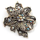 Bronze-Tone Vintage Filigree Floral Brooch