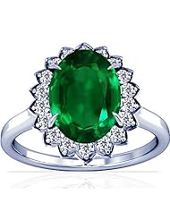 14K White Gold Oval Cut Emerald Ring With Sidestones (GIA Certificate)